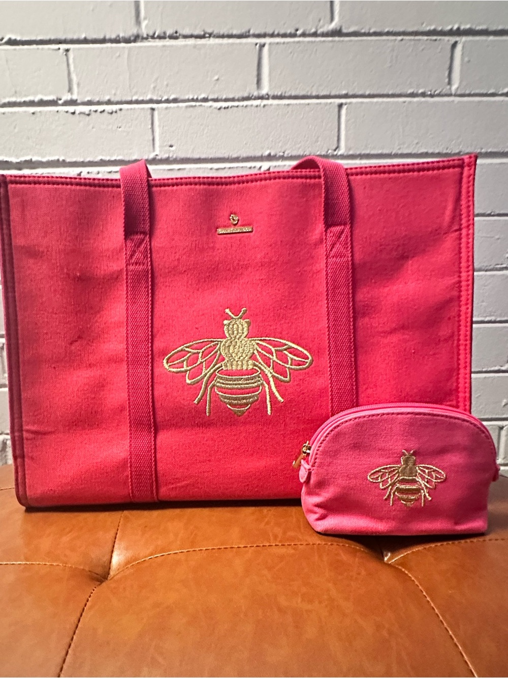 Spartina Pink Tote bag with gold bee detail